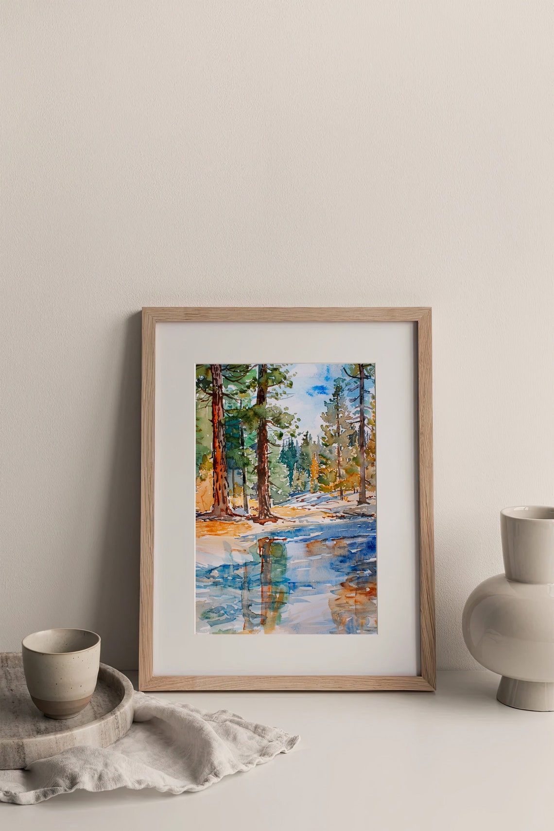 Lake Tahoe Pine Trees Shoreline Watercolor Forest Lake Poster - Image 4
