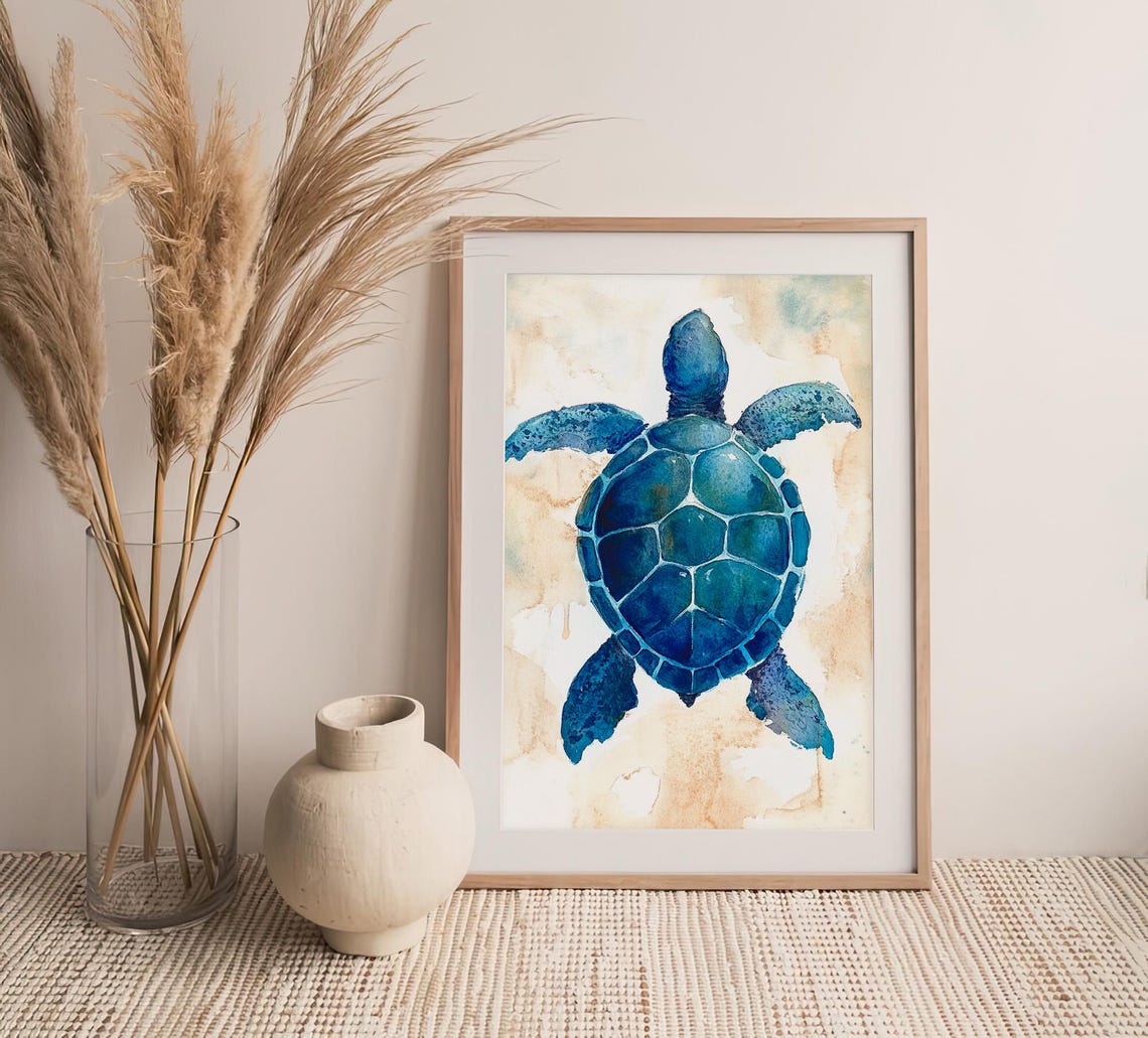 Sea Turtle Watercolor Blue Ocean Wildlife Large Wall Decor Art Poster - Image 4
