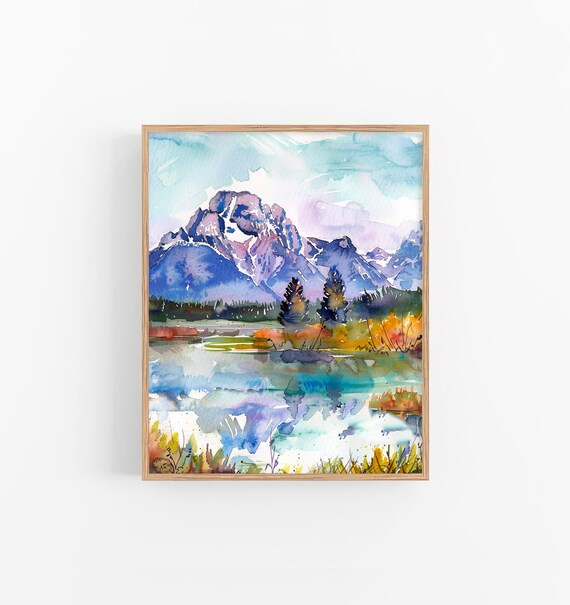 Grand Tetons Mountains Watercolor Art Print Mountains Watercolor Painting Landscape Wall Art Decor Travel Gifts By Feelingprints