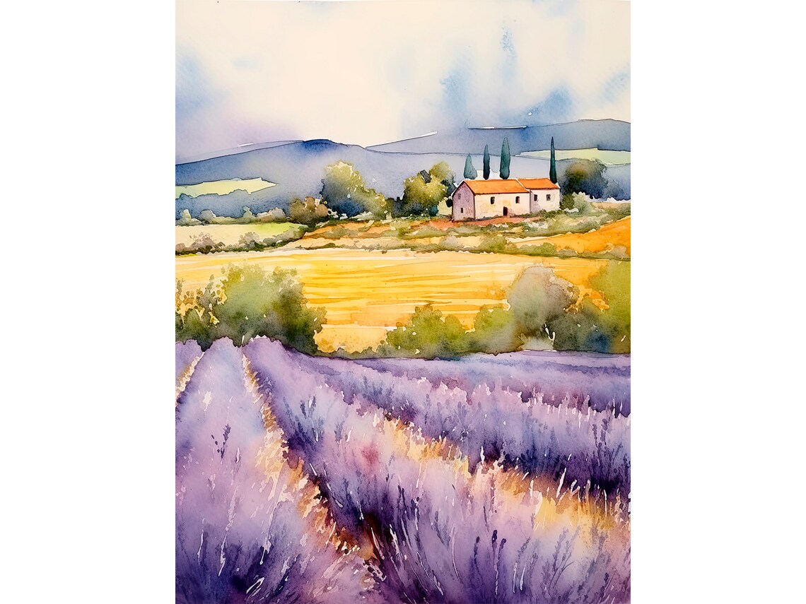 Valensole Watercolor Art Print, Provence Landscape
