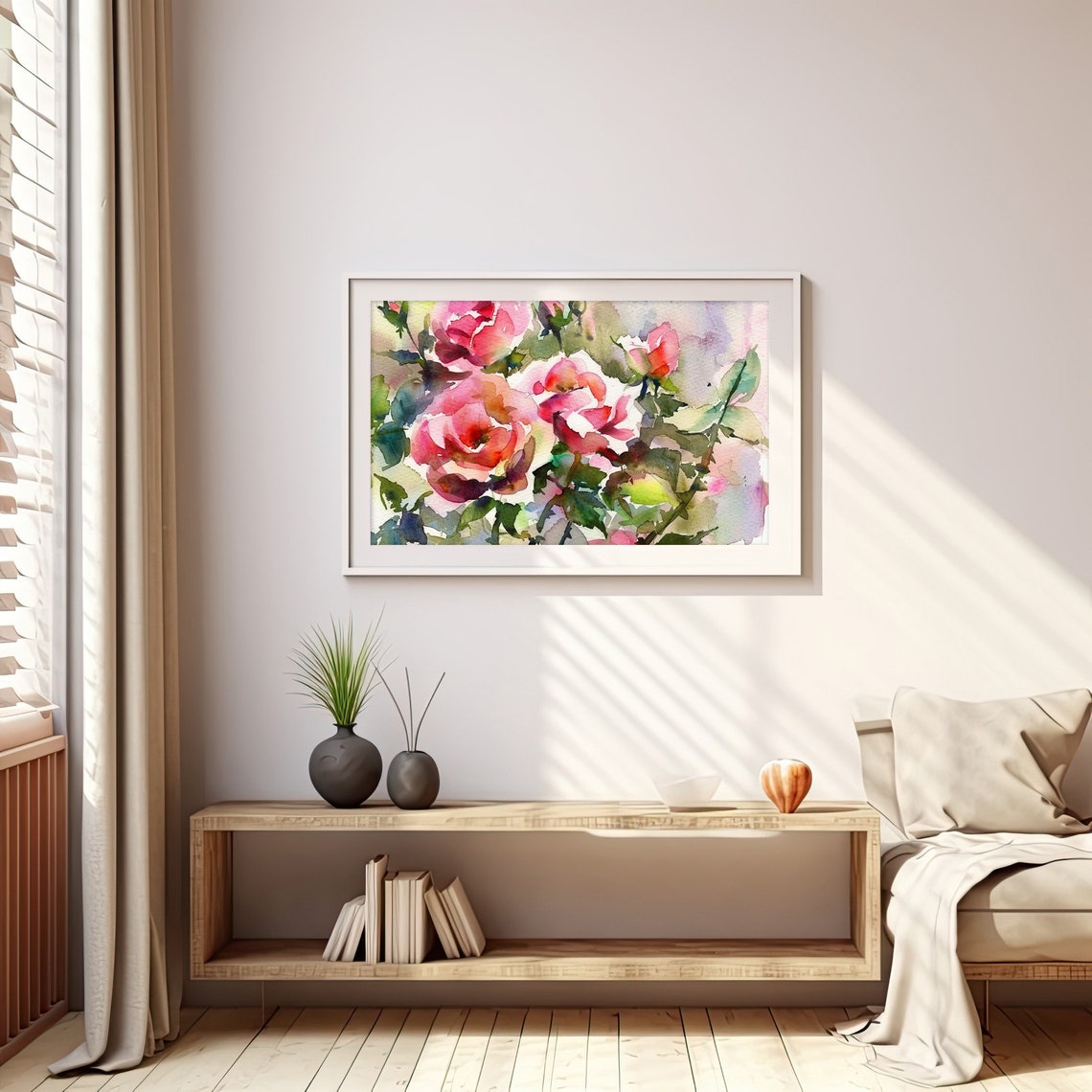 Red and Pink Garden Roses Loose Watercolor Floral Blooming Poster - Image 5