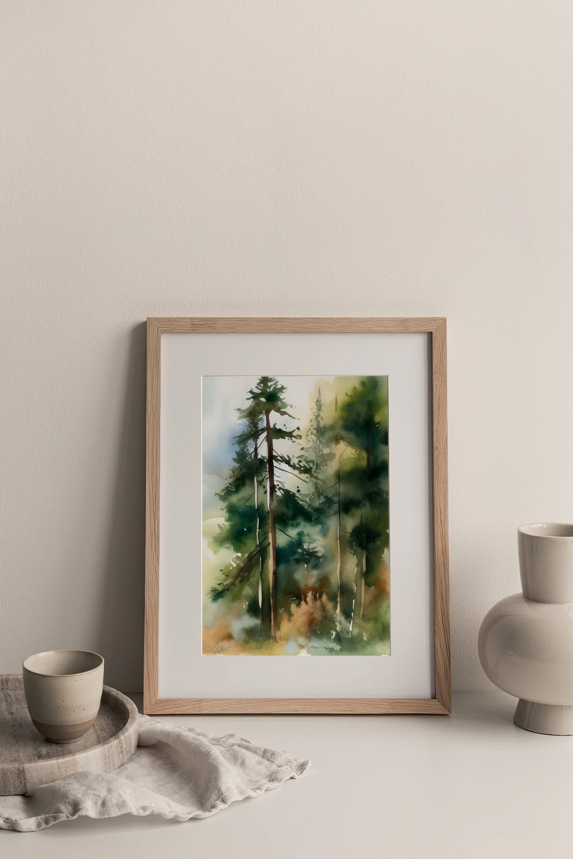 Tall Pine Trees Evergreen Misty Forest Watercolor Nature Art Poster - Image 5
