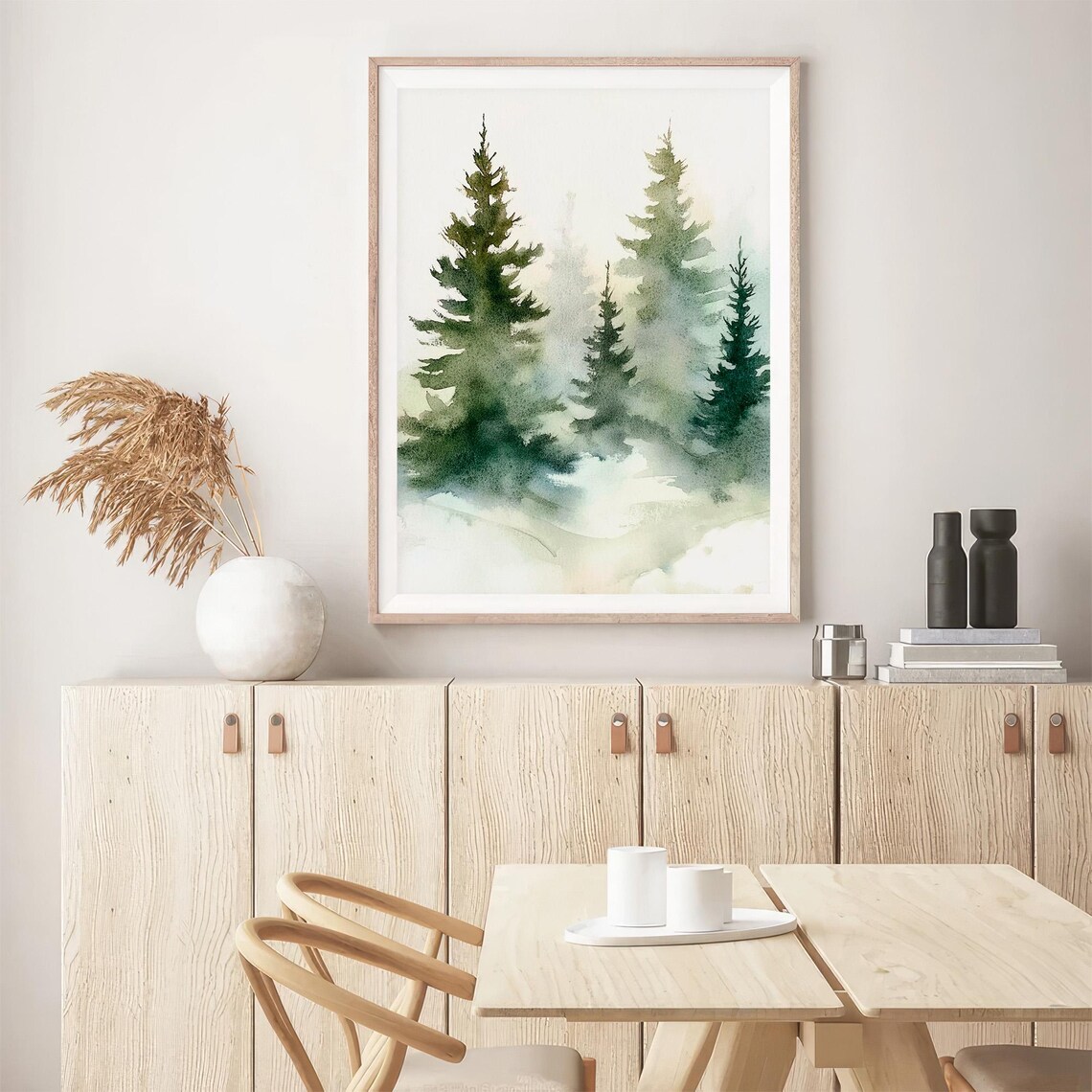 Foggy Pine Trees Watercolor Print, Minimalist Forest - Image 5