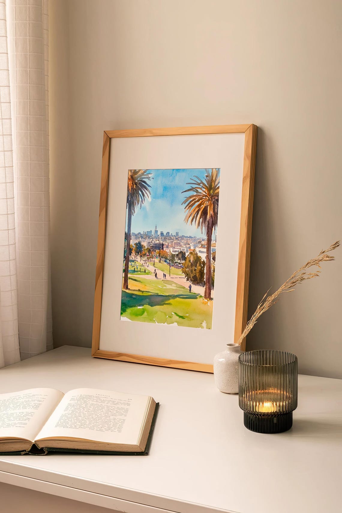 Dolores Park San Francisco Palms Skyline Watercolor View Poster - Image 2