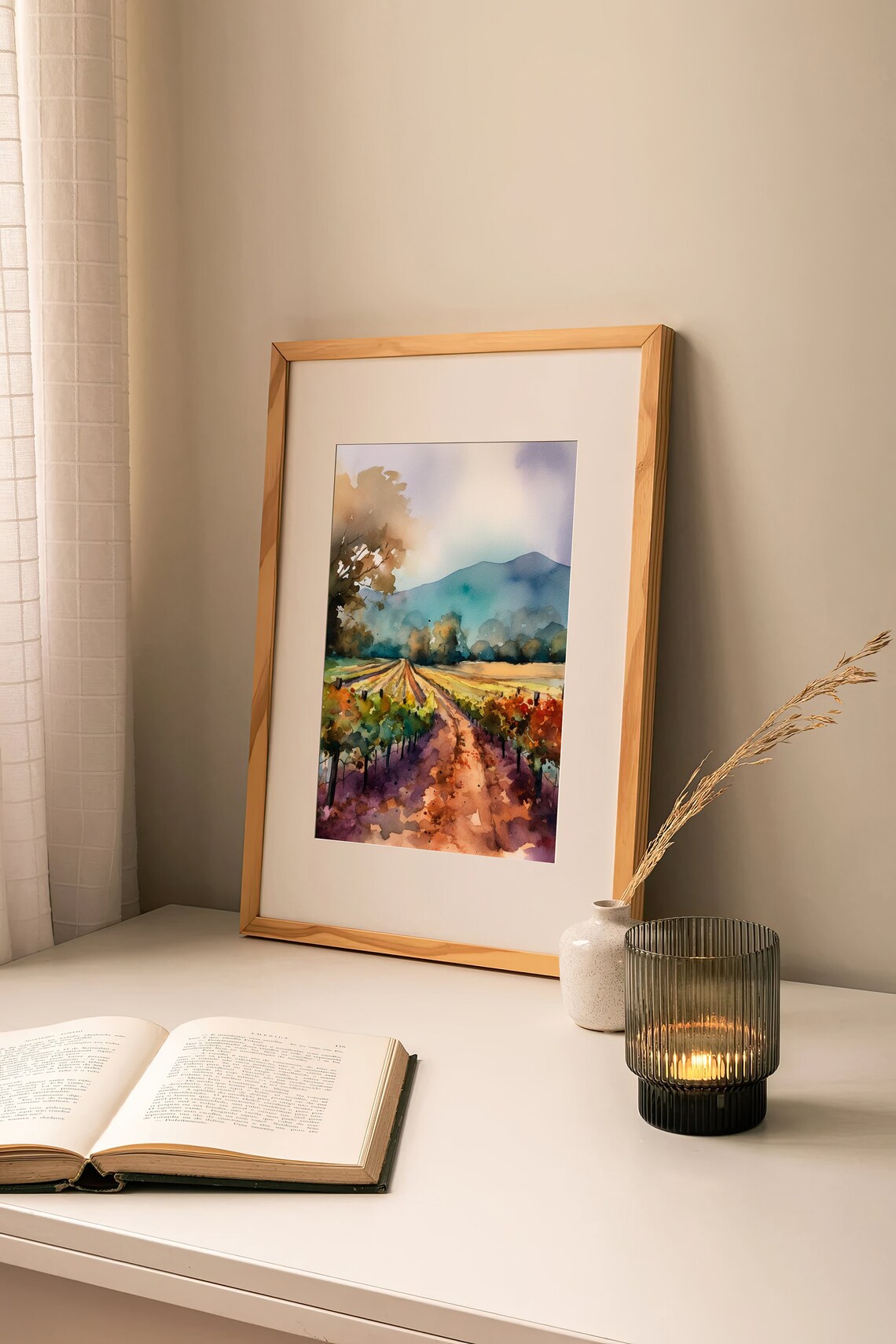 Sonoma Country Watercolor Art Print, California Vineyard - Image 4