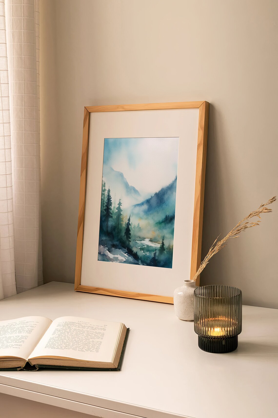 Mountain Forest Watercolor Art Print, Evergreen Trees - Image 2