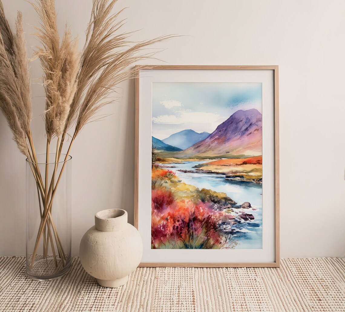 Glen Coe Watercolor Scotland Landscape Art Print - Image 4