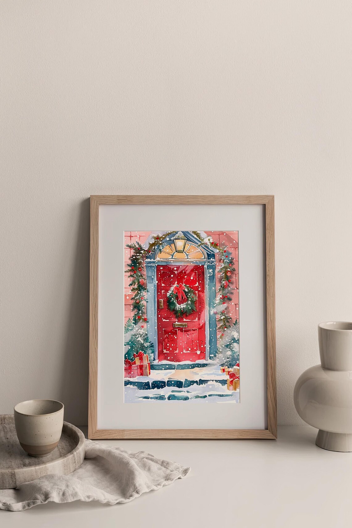 Christmas Doorway Watercolor Art Print, Winter Holiday - Image 3