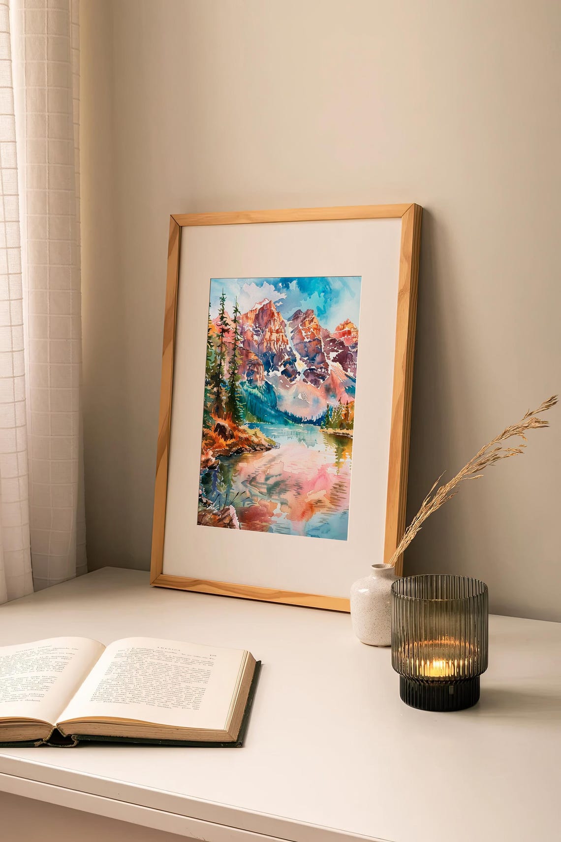 Colorado Rocky Mountains Sunset Lake Pines Watercolor Poster - Image 2