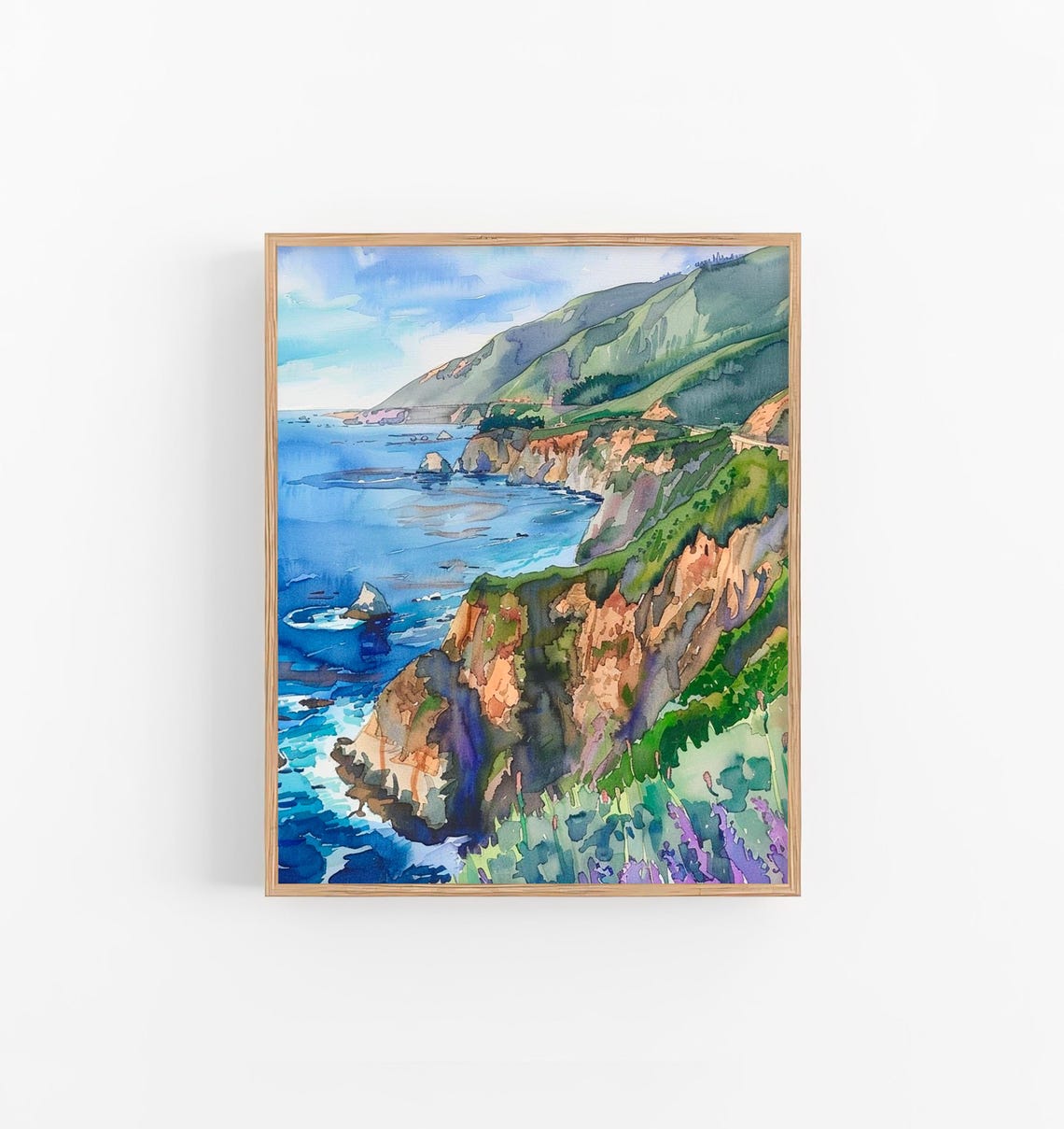 Big Sur California Coastline Cliffs Watercolor Seascape Art Print - Image 3