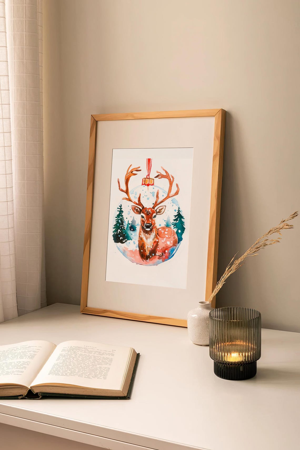 Reindeer Christmas Ornament Bauble Festive Watercolor Poster - Image 2