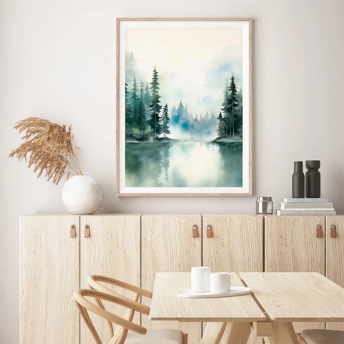 Crater Lake Misty Forest Lake Reflection Watercolor Oregon Poster - Image 5