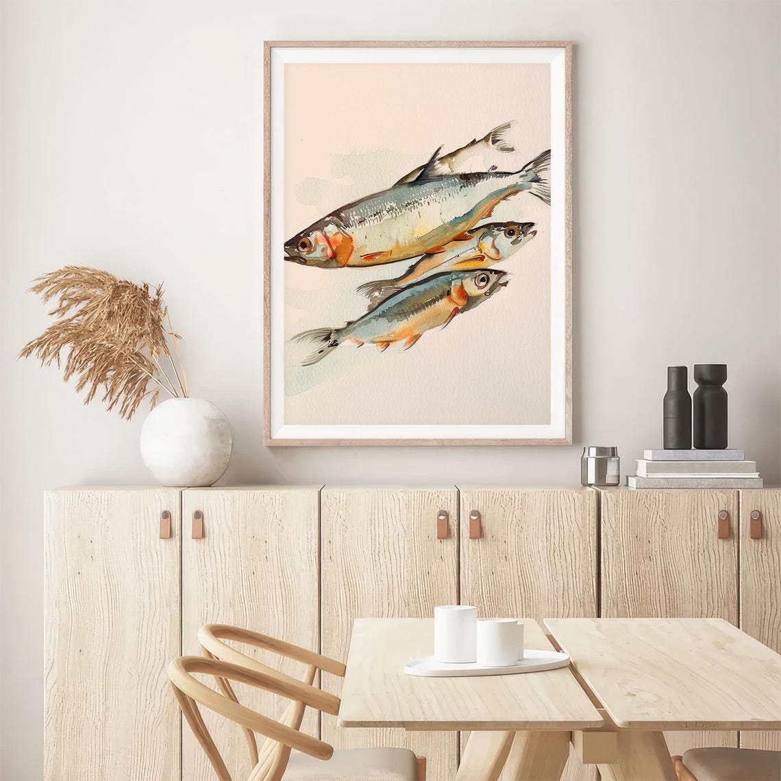 Stunning Sardine Fish School Minimal Coastal Watercolor Poster - Image 5