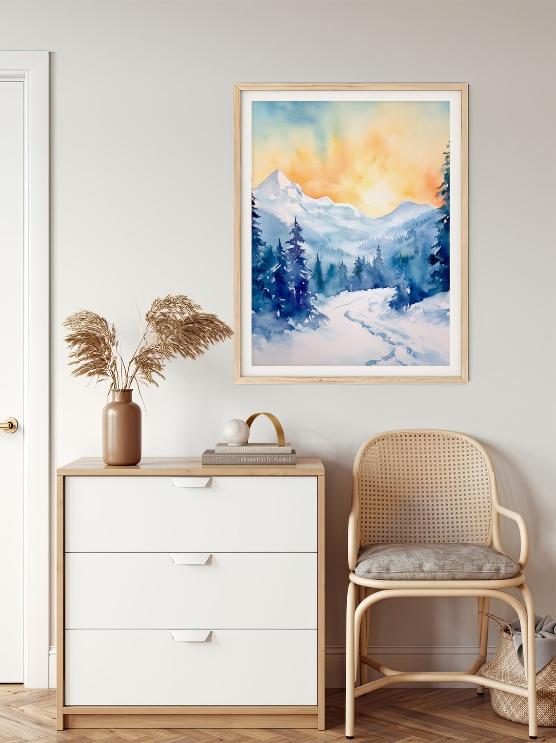 Steamboat Springs Snowy Peak Sunset Colorado Watercolor Poster - Image 5