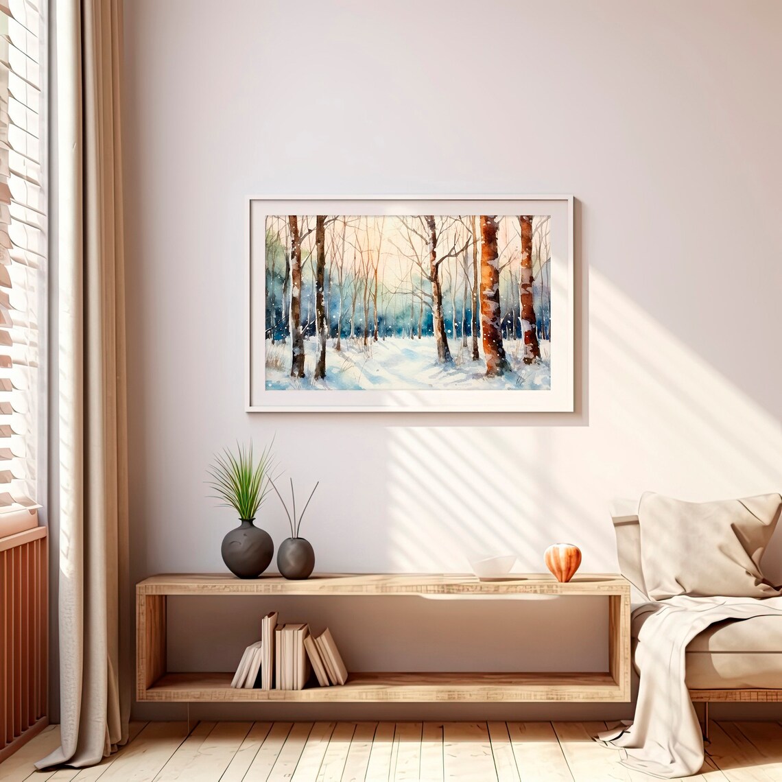 Snow Forest Painting Winter Scene Watercolor Art Print - Image 2