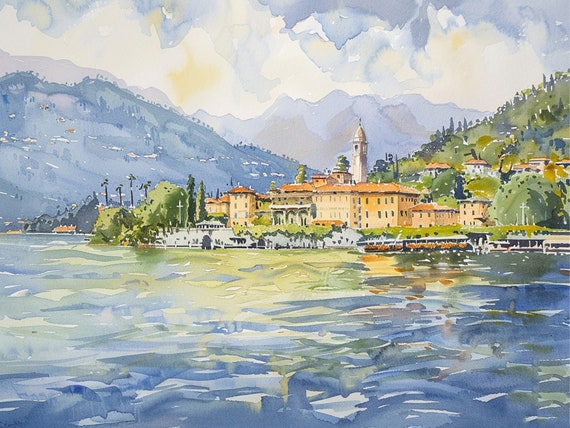 Lake Como Art Print Italian Cityscape Watercolor Painting Italy Artwork Travel Art Print By Feelingprints