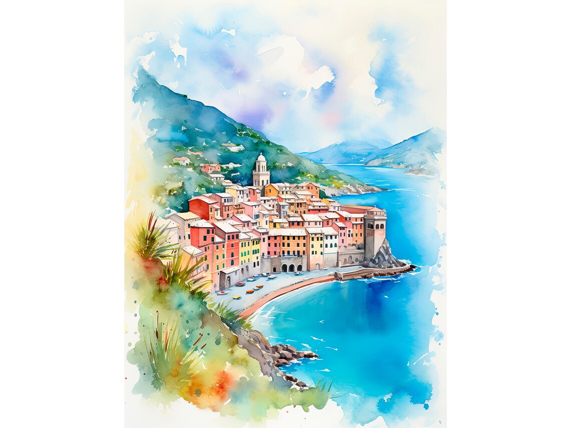 Vernazza Cinque Terre Watercolor Art Print, Italy