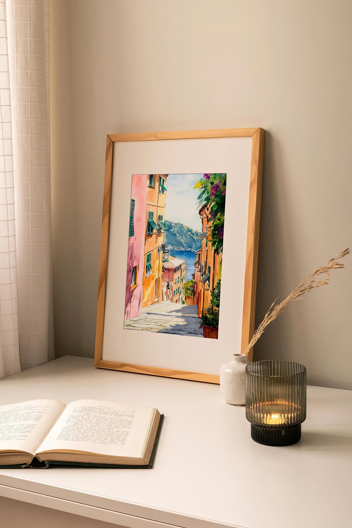 Portofino Colorful Alley Sea View Watercolor Italy Travel Poster - Image 2