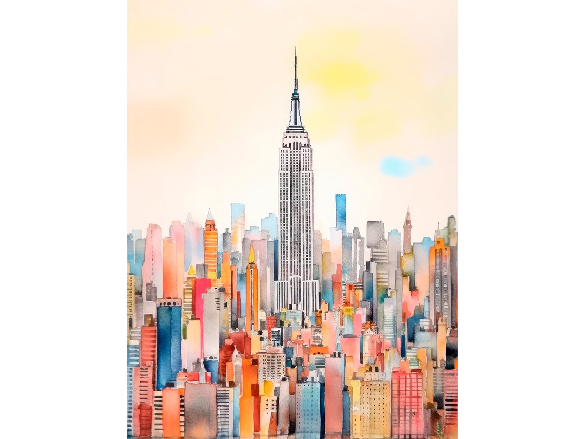 New York City Watercolor Art Print, Skyline