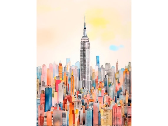 New York City Watercolor Art Print, Skyline