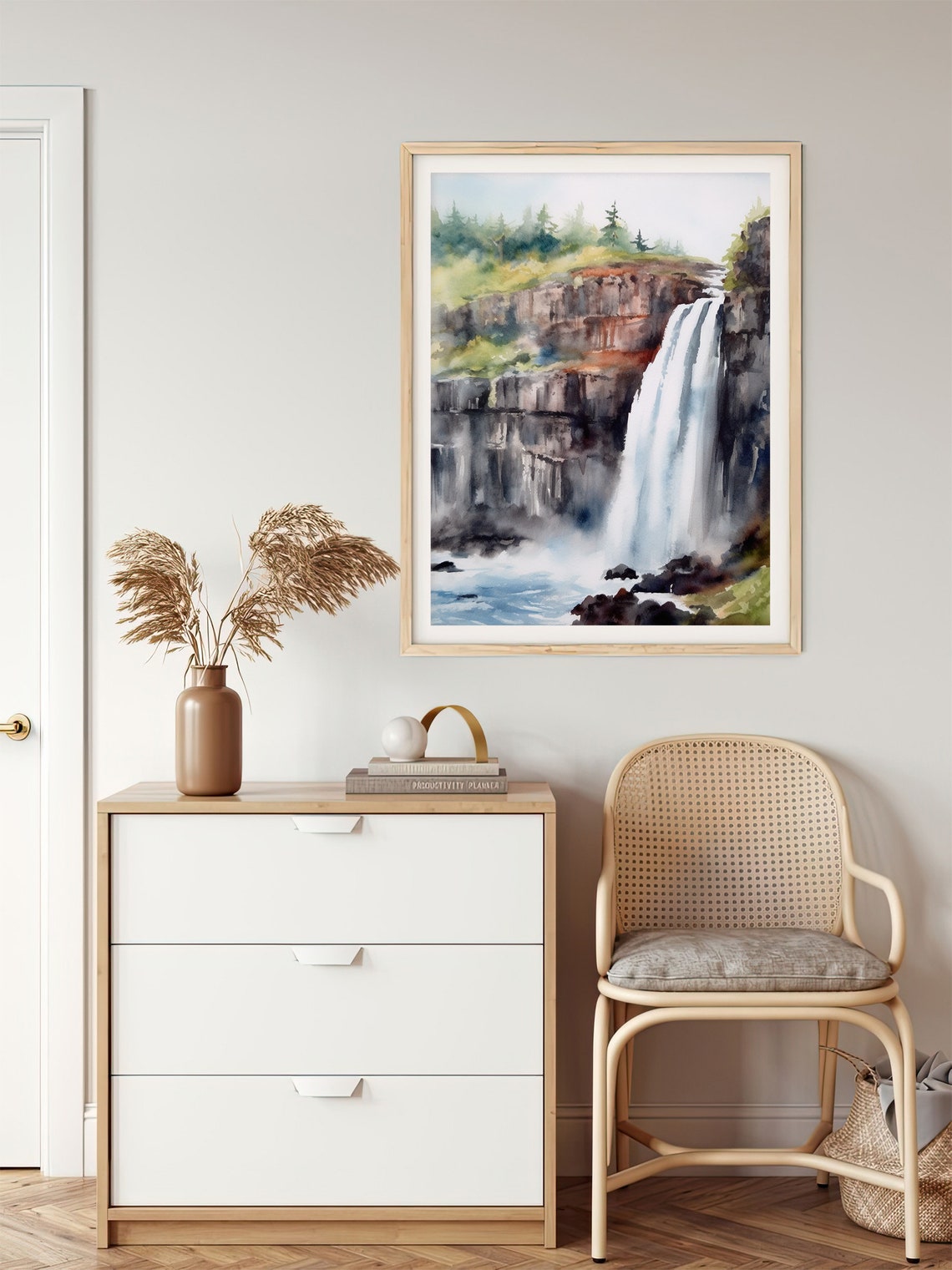 Stunning Mealt Falls Scotland Sea Cliff Waterfall Watercolor Poster - Image 5