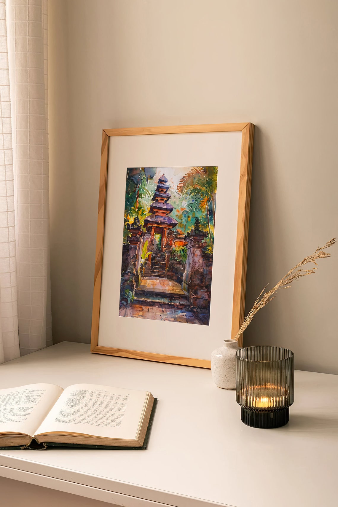 Serene Sacred Bali Temple Gate Jungle Watercolor Indonesia Poster - Image 2