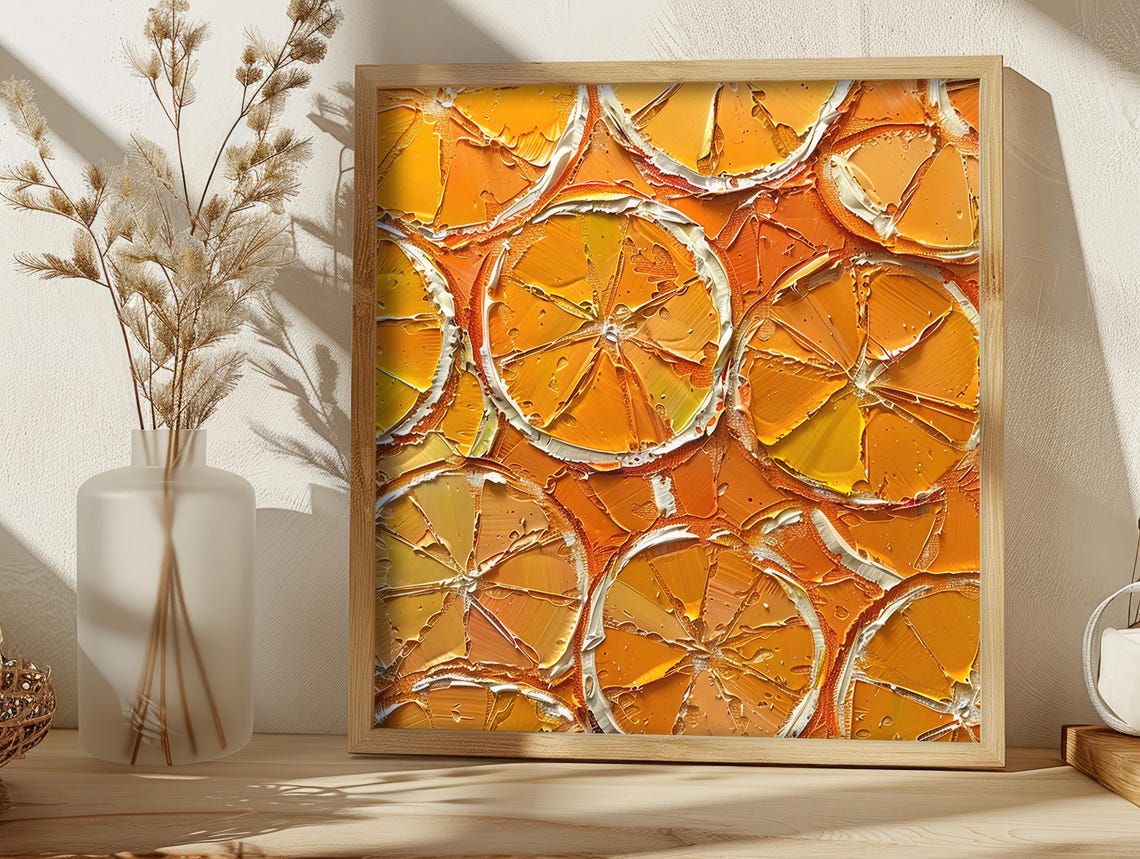 Orange Slices Oil Painting Citrus Fruit Texture Kitchen Poster - Image 5