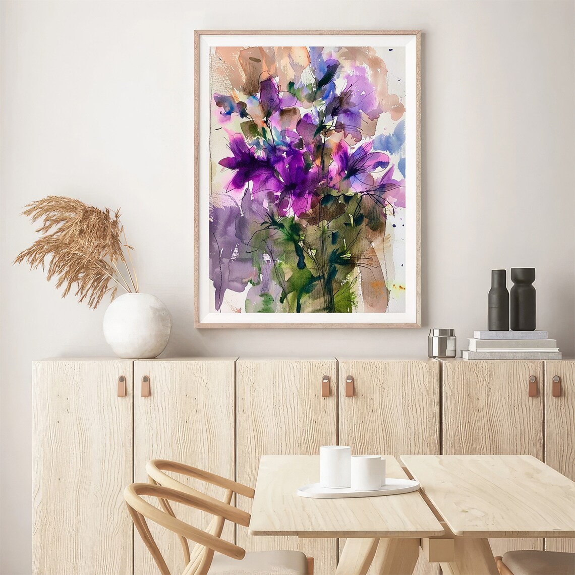 Violet Flowers Watercolor Art Print, Rustic Floral - Image 5
