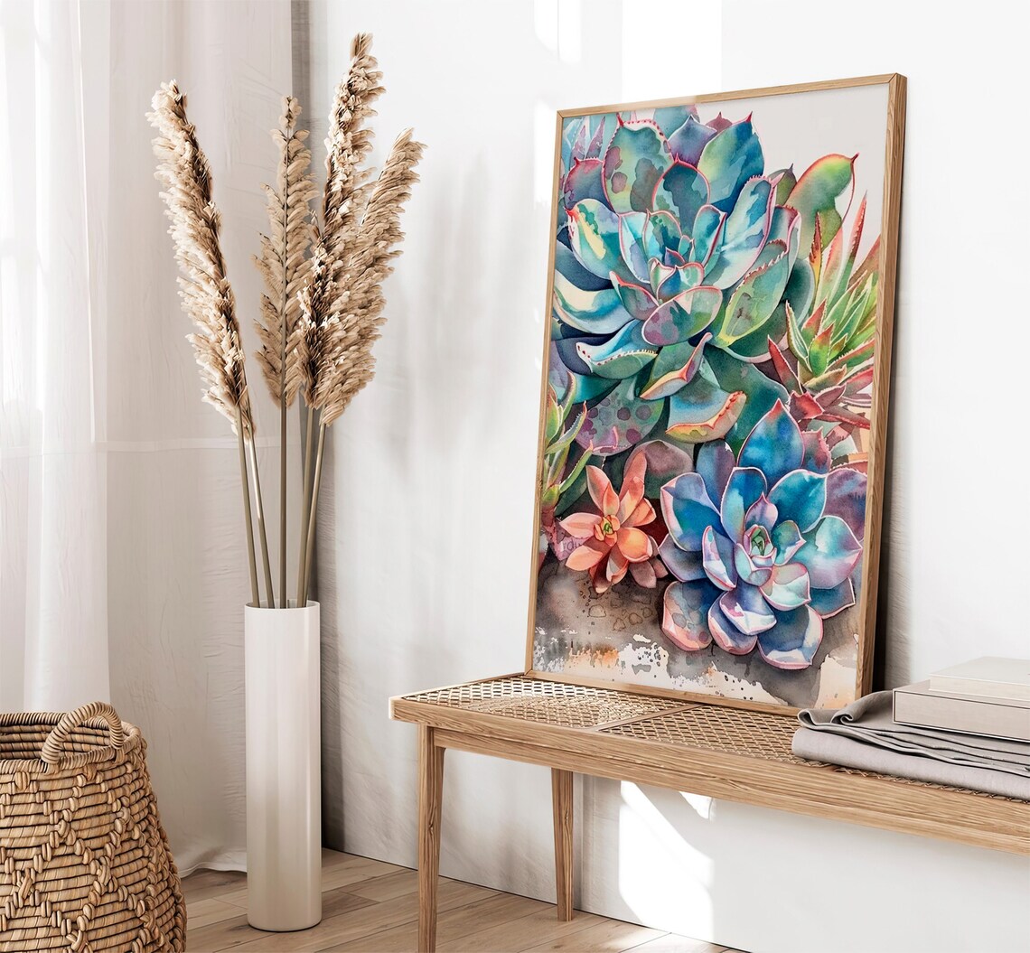 Succulents Watercolor Art Print, Floral Wall Decor - Image 3