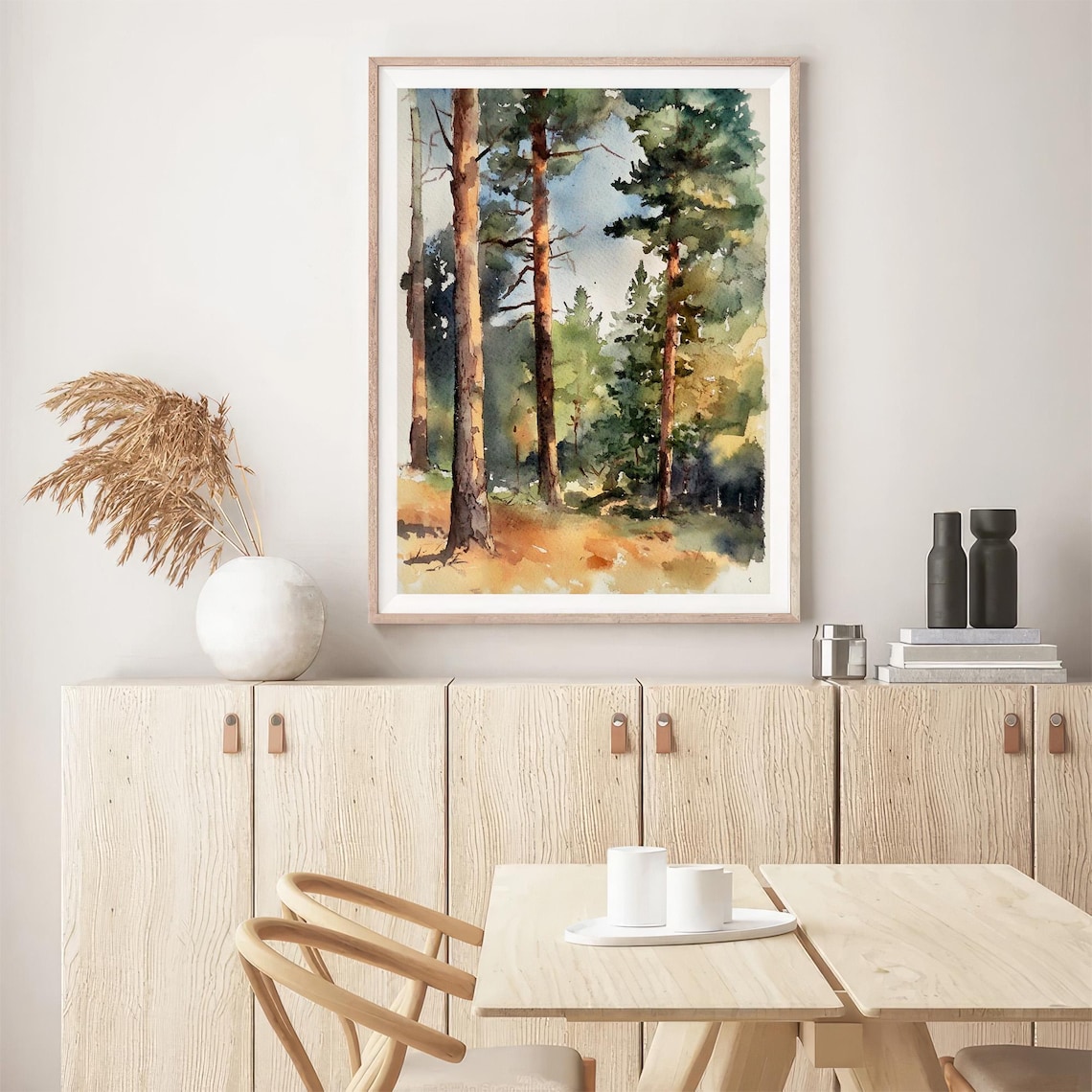Sunlit Pine Forest Watercolor Trees Nature Woodland Art Poster - Image 5