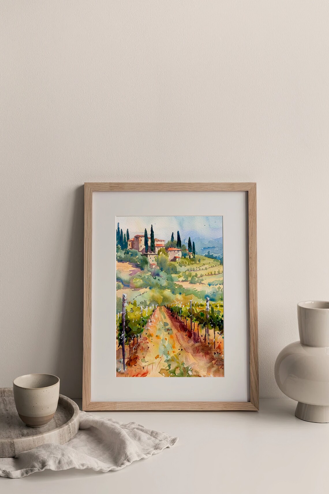 Tuscany Vineyard Watercolor Art Print, Italian Countryside - Image 4