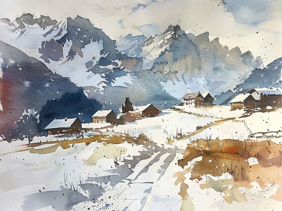 Pennine Alps Mountains Watercolor Art Print Alps Landscape Painting Misty Mountains Watercolor Artwork By Feelingprints