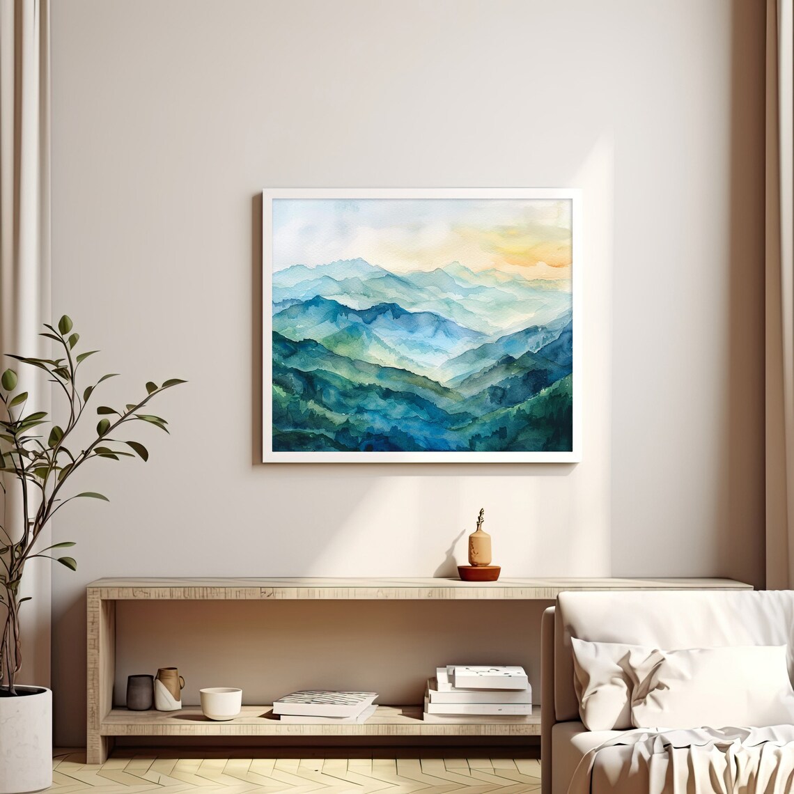 Blue Ridge Mountains Watercolor Foggy Forest Art Print - Image 3