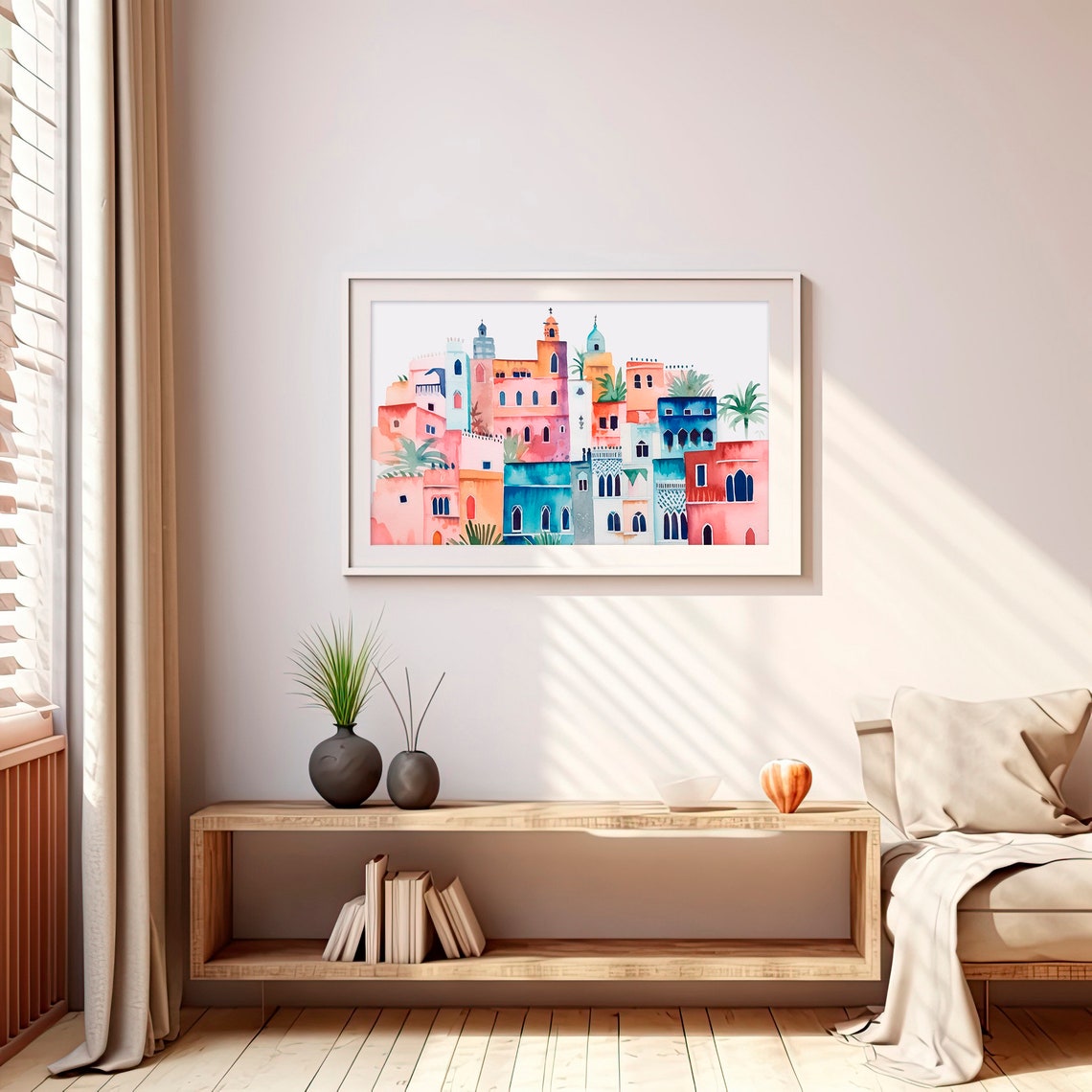 Morocco City Watercolor North Africa Medina Colorful Houses Art Print - Image 4