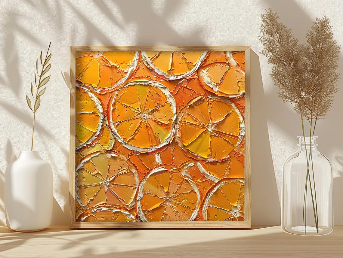 Orange Slices Oil Painting Citrus Fruit Texture Kitchen Poster - Image 4