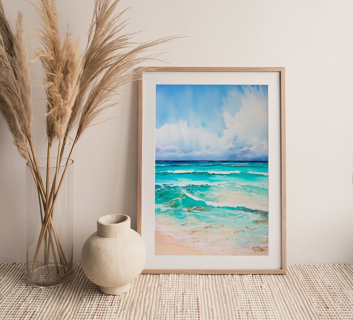 Laguna Beach Turquoise Waves Watercolor Ocean Seascape Poster - Image 2