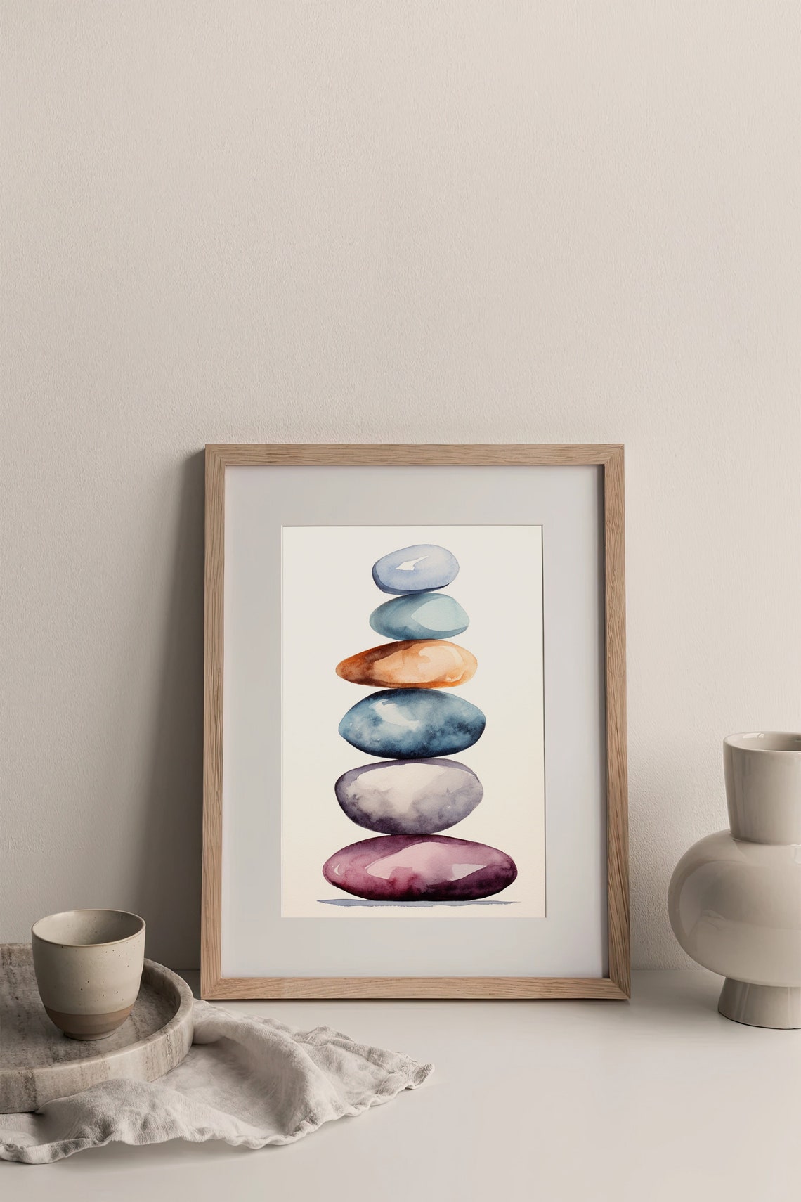 Balancing Stones Stack Zen Cairn Calm Watercolor Meditation Art Poster - Image 3