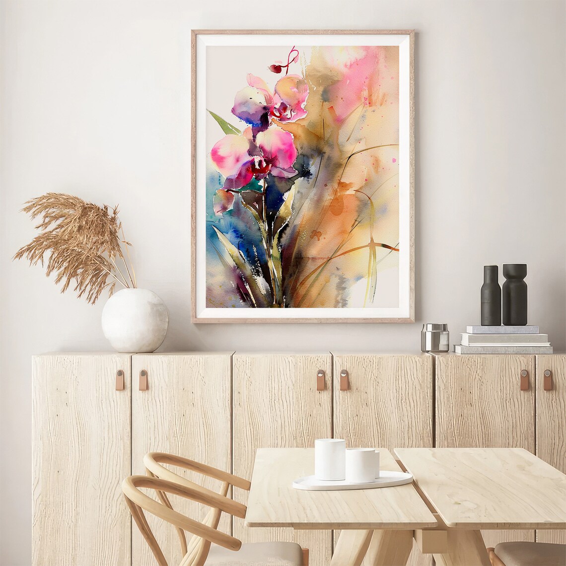 Pink Orchid Blossom Loose Japanese Style Floral Watercolor Art Poster - Image 5