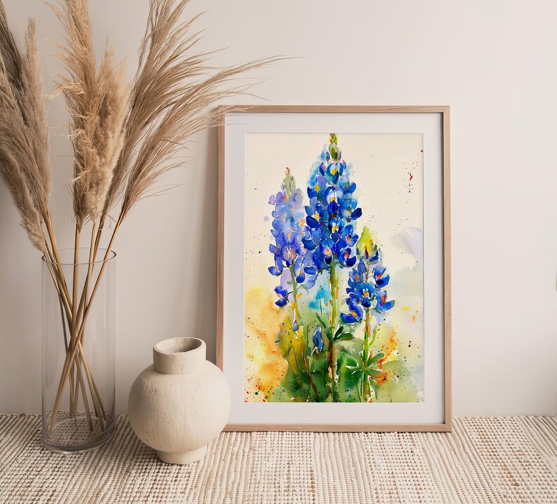 Bluebonnet Watercolor Art Print, Floral Decor - Image 4