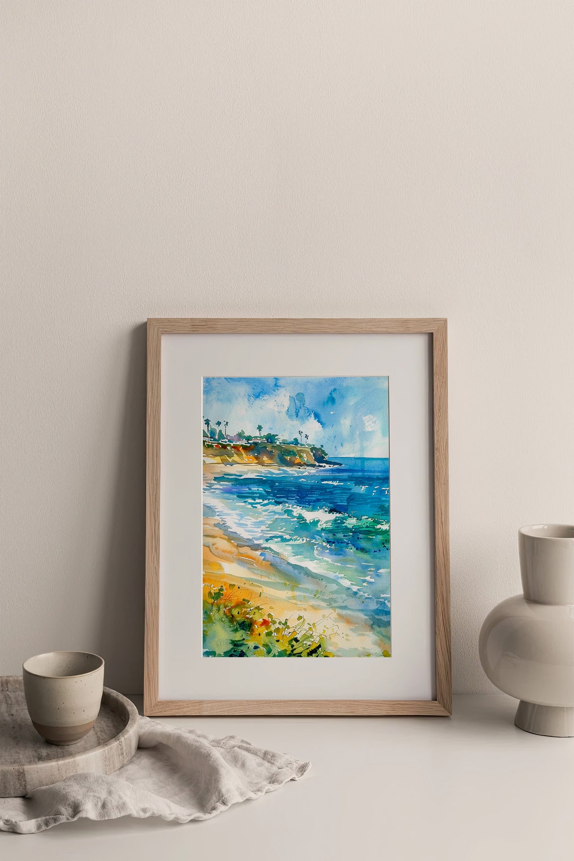 La Jolla San Diego Beach Waves Watercolor Coastal Scene Poster - Image 3