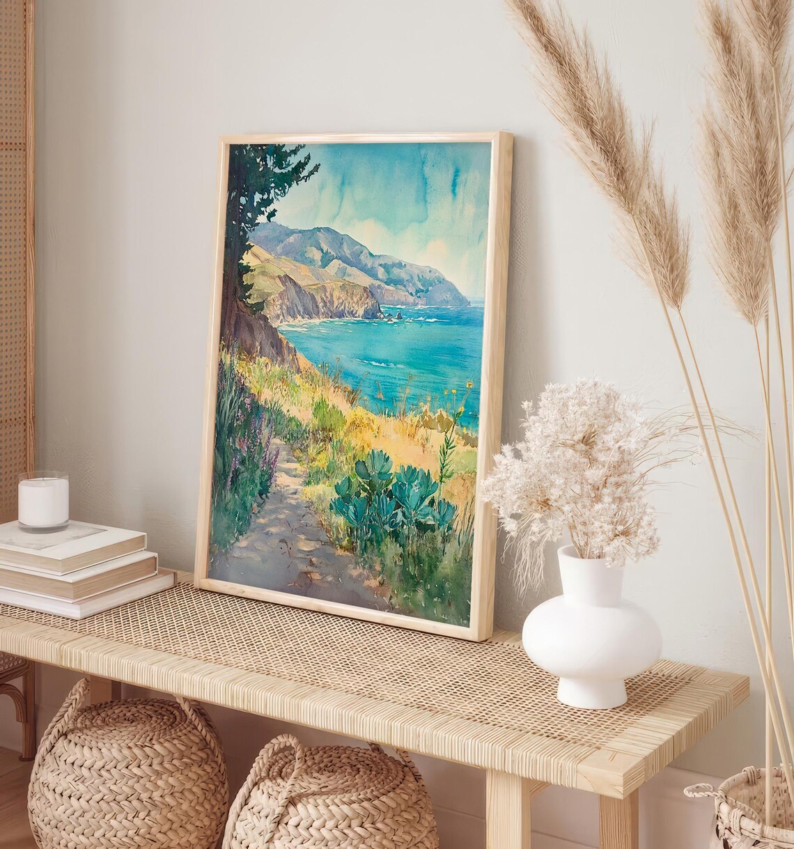 Big Sur California Coastline Watercolor Cliffs Ocean Scenic Poster - Image 4