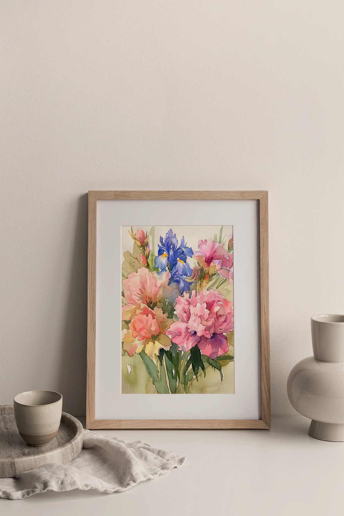 Peonies Iris Watercolor Pink Floral Bouquet Botanical Art Poster - Image 4