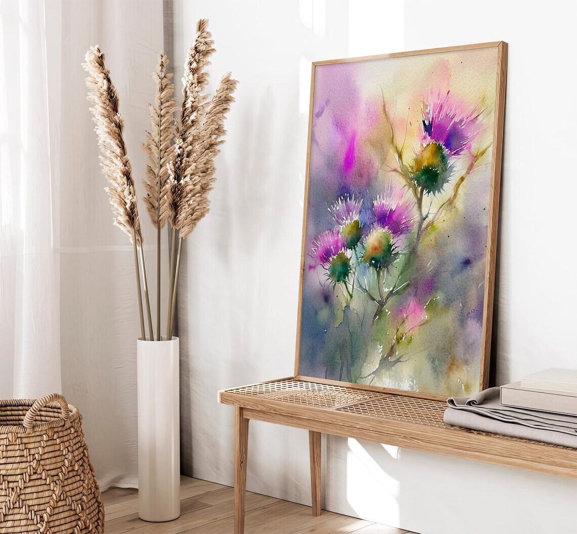 Thistle Flowers Watercolor Art Print, Scotland Wildflowers - Image 2