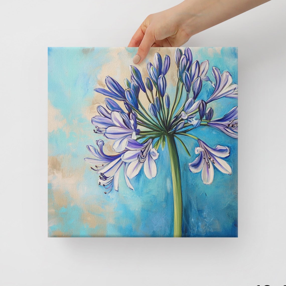 Blue Agapanthus Flower Umbel Turquoise Sky Painterly Wall Art