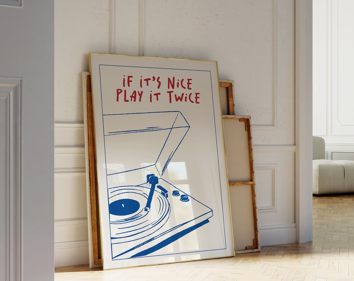 Music Wall Art Play It Twice Retro Groovy Print