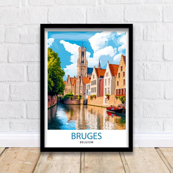Bruges Belgium Canal Houses Belfry Vibrant City Travel Poster
