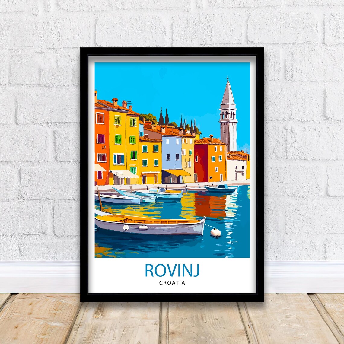 Rovinj Croatia Colorful Old Town Harbor Boats Bell Tower Poster