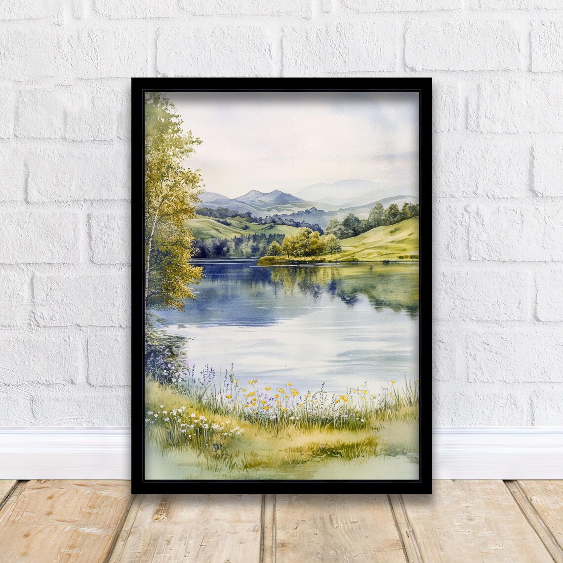 Tarn Hows Lake District England Lake Wildflower Meadow Watercolor Poster