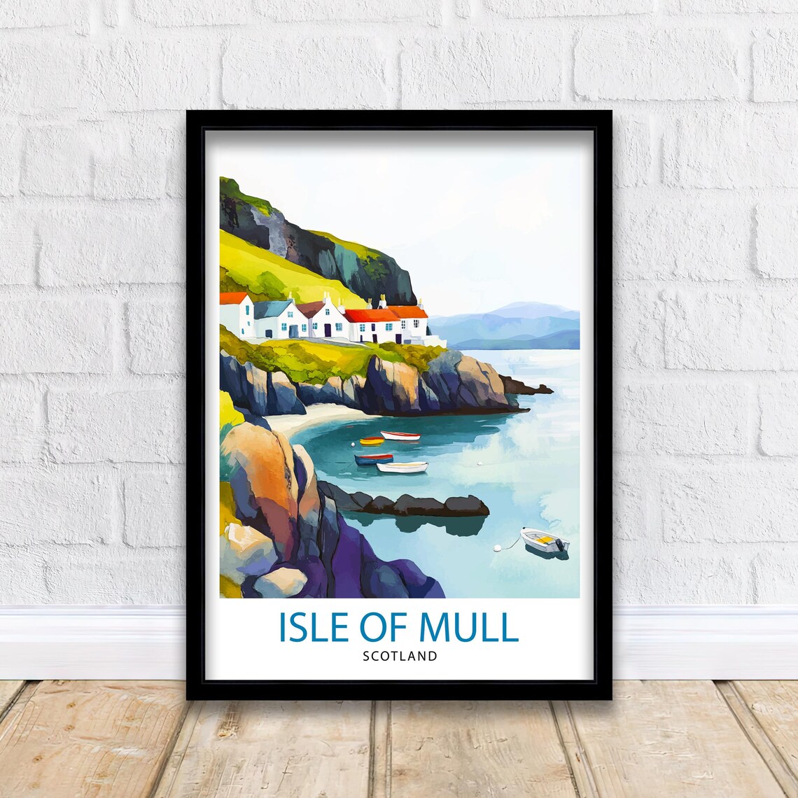Isle Of Mull Scotland Coastal Village Harbour Watercolor Travel Poster
