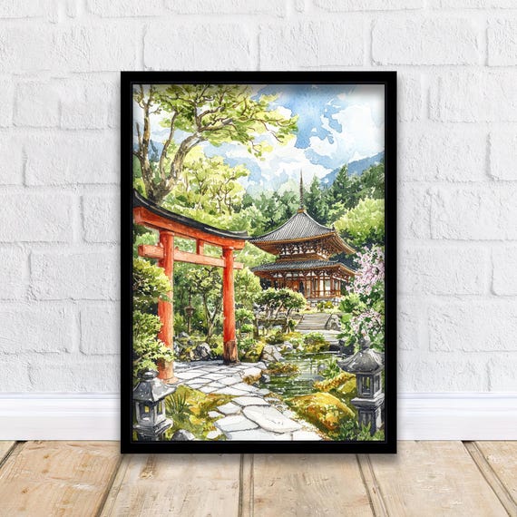 Kyoto Japan Watercolor Art Print Cherry Blossom Painting Gion District Wall Decor Japanese Travel Gift